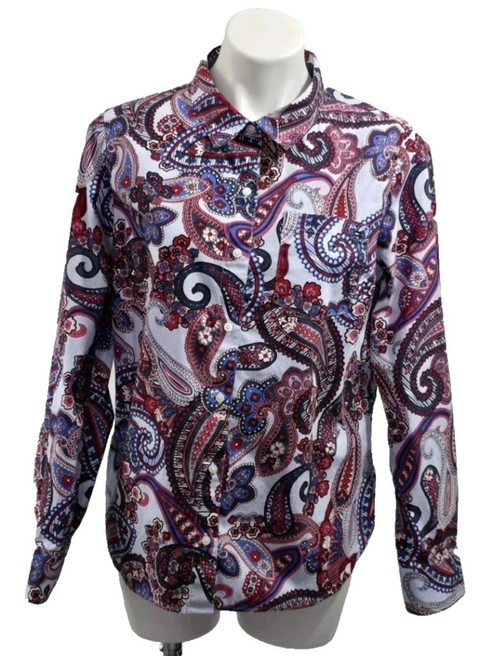 Tommy Hilfiger Paisley Button Up Shirt Womens L Red Blue Boho Western Cowgirl